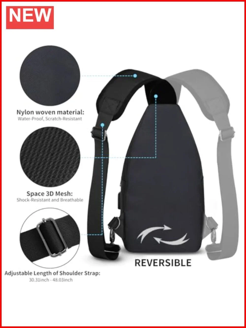 Crossbody Sling Bag with Adjustable Strap for Hiking Travel